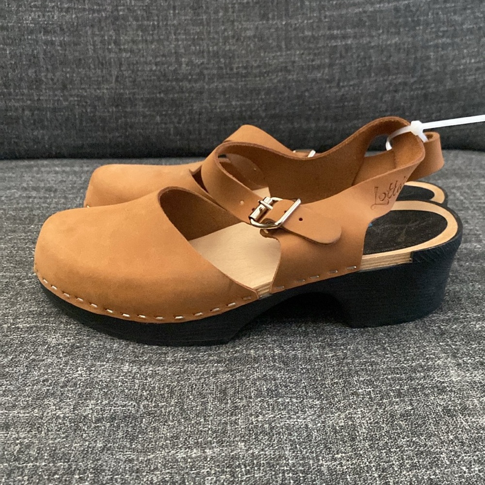 Lotta From Stockholm Cognac Tan Suede Slingback Clogs